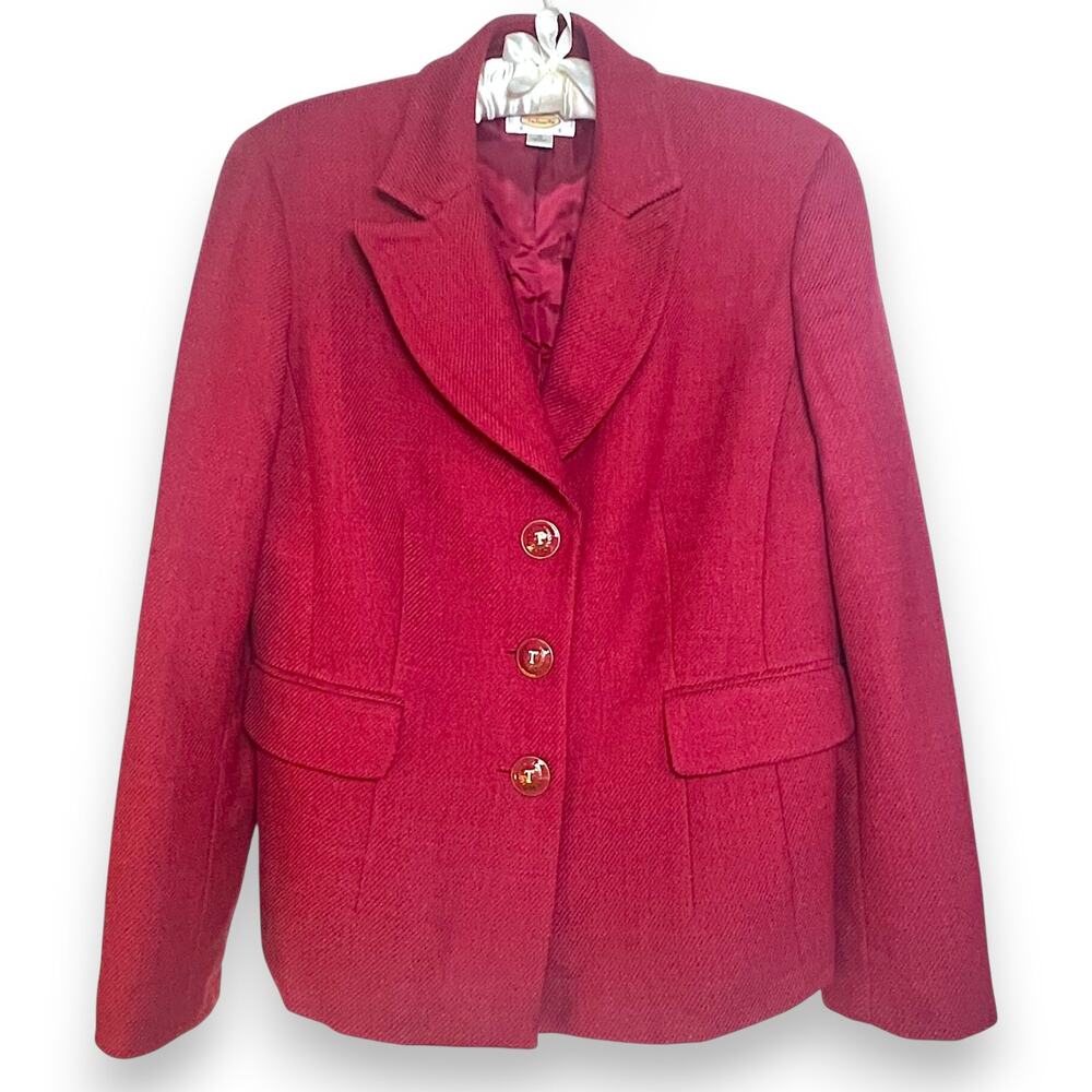 Talbots Women's Size 12 Vintage Wool Blazer Red 3-Button Jacket Long Sleeve